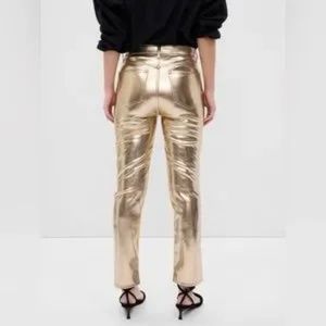 Free Shipping ~ Champagne GOLD High Rise Vegan Leather Vintage Slim Jeans-Sz 28R
